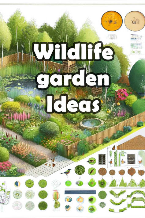 Transform your garden into an urban jungle with these 32 stunning wildlife garden ideas. Create a vibrant habitat for birds, bees, and other wildlife to thrive. From butterfly-friendly plants to birdhouses and bat boxes! Get inspired and embrace biodiversity with these easy-to-implement ideas that will not only beautify your garden but also contribute to the preservation of the environment. Start your journey towards a more eco-friendly and sustainable lifestyle today! Nature, Birdhouse Garden Ideas Yards, Wildlife Friendly Garden Ideas, Small Wildlife Garden, Bird Garden Ideas, Butterfly Garden Design Layout, Garden For Birds, Wildlife Garden Ideas, Biodiversity Garden