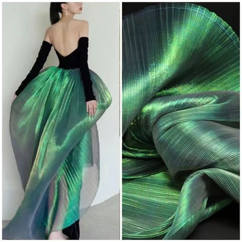 fabricshow - Etsy Couture, Haute Couture, Color Shifting Fabric, Outer Space Fashion, Liquid Organza Dress, Iridescent Clothes, Purple Iridescent Dress, Iridescent Gown, Lace Wedding Decor