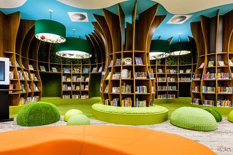 rockdale-library-childrens-forest Dream Library, Public Library Design, School Library Decor, Bookstore Design, School Library Design, Kindergarten Interior, Daycare Design, Bibliotheque Design, Library Inspiration