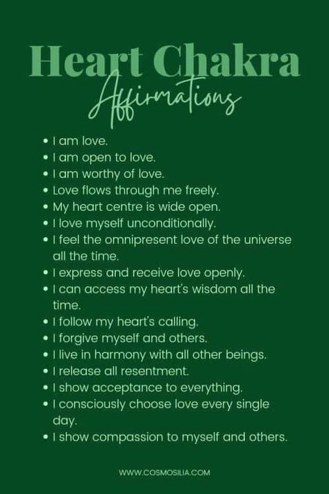 Chakra Healing Meditation, The Heart Chakra, Chakra Health, Heart Chakra Healing, Chakra Affirmations, Healing Affirmations, Energy Healing Spirituality, Chakra Yoga, Daily Positive Affirmations