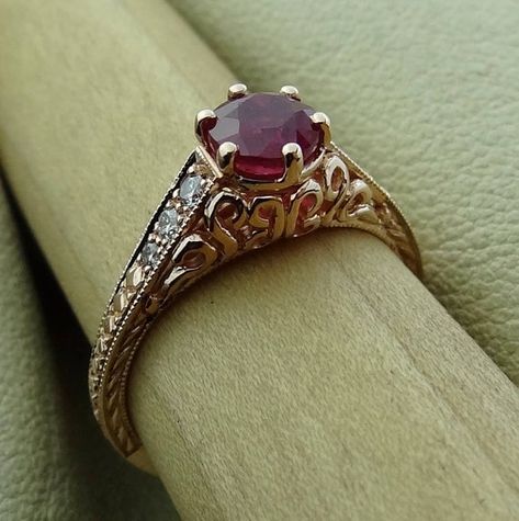 Vintage Ruby and Diamond Antique Style Engagement Ring / Promise Ring 14k Rose Gold Very Petite July Antique Wedding Rings Vintage, Gothic Forest, Ruby Ring Designs, Ruby Engagement Ring Vintage, Antique Ruby Ring, Antique Style Engagement Rings, Ruby Ring Vintage, Ruby Wedding Rings, Vintage Gold Engagement Rings