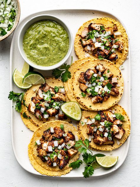 Chicken Street Tacos Street Tacos Chicken, Chicken Bits, Chicken Street Tacos, Street Taco Recipe, Grilled Chicken Tacos, Chicken Taco Recipes, Summer Dinners, Street Tacos, Grilling Chicken Breast