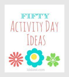 50 LDS Activity Day Ideas at ldslane.com Thinking of you @Sarah Chintomby Chintomby Chintomby Vermillion Stevens Activity Day Ideas, Activity Day Girls, Yw Activities, Lds Youth, Nursery Activities, Young Women Activities, Primary Activities, Articles Of Faith, Youth Activities