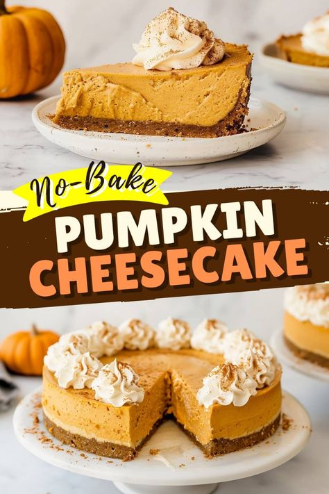 This no-bake pumpkin cheesecake is so easy and effortless! It's perfect for serving on any special occasion. Pie, Easy Pumpkin Swirl Cheesecake, The Best Pumpkin Cheesecake, Apple Pumpkin Cheesecake, No Bake Pumpkin Cheesecake Cups, Cheesecake Recipes Easy Homemade Baked, Fall No Bake Desserts, Pumpkin Cheesecake Recipes Easy, Pumpkin Cheesecake Fluff