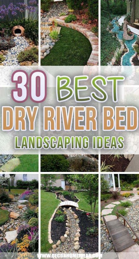 backyard patio designs - small backyard ideas - front house landscaping - Front Yard Garden Designs for a Beautiful Entrance (#83) River Bed Landscaping Ideas, Dry River Bed Landscaping, River Bed Landscaping, Bed Landscaping Ideas, Rock Drainage, Dry Riverbed Landscaping, Creek Landscaping, Dry River Bed, Rock Flower Beds