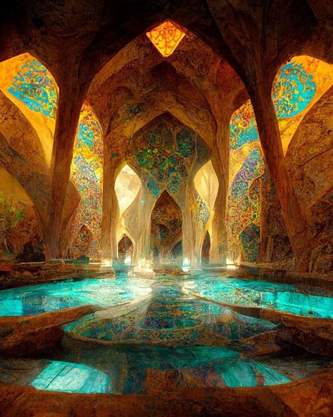 Islamic Iranian architecture inspired concept by AI Islamic Architecture, Fantasy House, Gambar Lanskap, Iranian Architecture, Fantasy City, Fantasy Places, Arte Fantasy, Concept Architecture, Beautiful Architecture