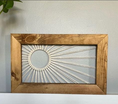 Macrame Framed Art, Macrame In Frame, Framed Macrame, Macrame Frame, Triangle Shelves, Farmhouse Wall Decor Ideas, Wood Triangle, Diy Wall Art Decor, Bathroom Walls