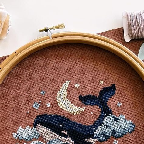 CROSS STITCH PATTERNS on Instagram: "🌙🐋When the moon slowly emerges from behind the clouds at night, whales emerge from the depths of darkness 🌌 Meet my new pattern - “Moon Whale” 🌊🪡 Dive into the magic now available in my stōre!🌟  . #nathnolu #crossstitch #crossstitchpattern #crossstitchersofinstagram #crossstitching #crossstitcher #crossstitchaddict #crossstitchlove #ilovecrossstitch #moderncrossstitch #whaleembroidery #instagramcrossstitchers #whalecrossstitch #oceancrossstitch #seacrossstitch #moonembroidery #countedcrossstitch #embroidery #moonwhale #fiberartistsofinstagram #puntodecruzmoderno #hoopart #crossstitchcreatives #magicstitch #stitchersofinstagram #flosstube #needleandthread #xstitch #pointdecroix #puntodecruz" Cross Stitch Clouds, Whale Cross Stitch, Clouds At Night, Whale Embroidery, Moon Cross Stitch, Cross Stitch Love, Yarn Thread, Yarn Diy, Modern Cross Stitch