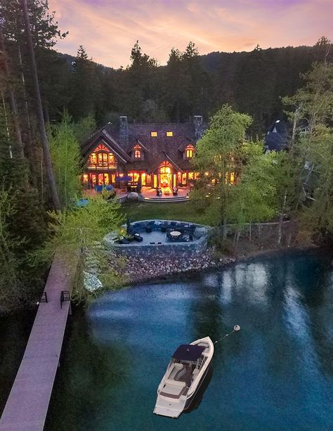 Lakefront homes offer stunning views of both the lake and the mountains surrounding the lake. Enjoy the privilege of living in Tahoe Lakefront with Carr Long Real Estate. We offer  luxury real estate listings in Tahoe Lakefronts. Visit https://www.carrlong.com/neighborhoods/tahoe-lakefronts/ for more information. Log Cabin Homes, Mansion House Plans, Casas Country, Luxury Mansion, Tahoe City, Mansion House, Haus Am See, Dream Mansion, Lakefront Homes