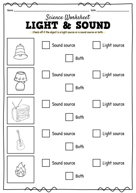 Light and Sound Science Worksheet First Grade Science First Grade Worksheets, Grade One Science Worksheets, Science Worksheets For Grade 4, 1st Grade Science Activities, Science Worksheet Kindergarten, Sound Worksheets Science Grade 1, Light And Sound Grade 4, Science For Grade 1 Worksheets, 2nd Grade Science Activities