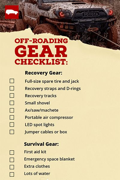 Off-Road Gear Checklist: 50+ Items To Pack In Your 4runner Overlanding 4runner, Atv Gear, Leg Gaiters, Check Lists, Overland Gear, Space Blanket, 4x4 Truck, Portable Air Compressor, Desert Tour