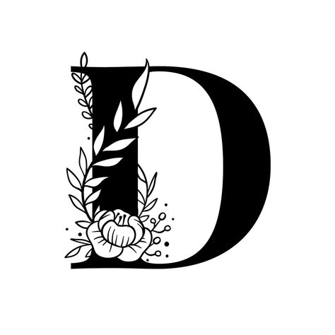 Letter D script psd floral alphabet | free image by rawpixel.com / Tvzsu Floral, Typography, Design, Botanical Capital Letter, Alphabet Typography, Floral Alphabet, Letter D, Alphabet, Black And White