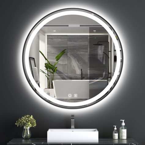 PRICES MAY VARY. 【36 INCH LED BLACK ROUND MIRROR】: Iture 36 Inch round bathroom mirror with lights offers multi-colors for customer to choose the favorite color to match your home style. They can be used in bathroom, bedroom, living room, entryway. The classic and simple metal frame making it easier to match any style, such as a minimalist, rustic, vintage, or ornate room 【DEFOG FUNCTION & HD MIRROR】This bathroom led round mirror adopts 4-layer float technology to ensure 1:1 restoration of real Washroom Mirror Design, Bathroom Vanity Round Mirror, Vanity Round Mirror, Led Round Mirror, Round Bathroom Mirror, Black Round Mirror, Mirror For Wall, Bathroom Led, Minimalist Rustic