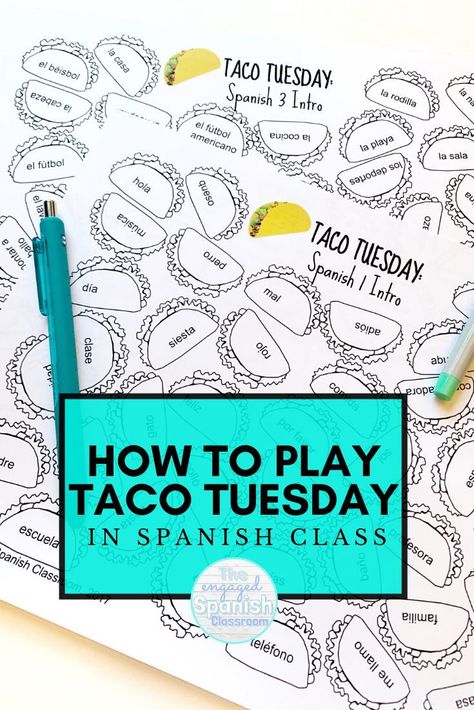 Taco Tuesday is one of my FAVORITE games to play each year! This competitive activity is designed with middle and high school Spanish students in mind, but I have seen it played at lower levels as well! This tutorial post will talk you through game prep, gameplay, and various differentiation ideas to try with all of your language learners. Editable templates are available, as well as pre-made game sets. Digital options are ready now too! Click through to learn more! Spanish Club Activities, Middle School Spanish Activities, Spanish Teacher Classroom, Differentiation Strategies, Spanish Classroom Decor, Spanish Teacher Resources, Spanish Learning Activities, High School Spanish Classroom, Spanish Classroom Activities