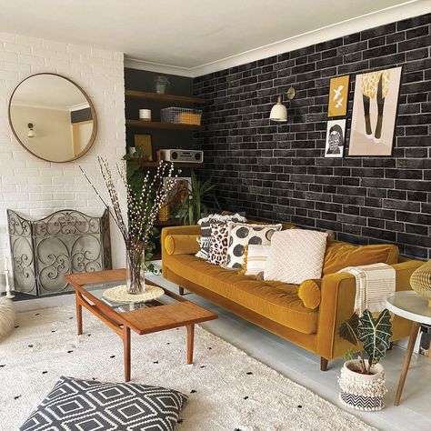 Removable Wallpaper: How To Cover Textured Walls With Peel And Stick Temporary Wallpaper Removable Brick Wallpaper, Faux Brick Accent Wall, Textured Brick Wallpaper, Brick Peel And Stick Wallpaper, Brick Peel And Stick, Brick Accent Wall, Black Brick Wall, Faux Brick Walls, Temporary Wallpaper