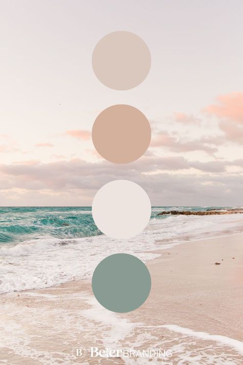 Beach days are forever with this palette of seafoam, light teal, and sand. Get inspired by ocean color palette colour schemes, ocean color palette aesthetic, and ocean color palette branding. Book Shelby today as your brand designer at beierbranding.com Contemporary Coastal Color Palette, Beach Room Color Scheme, Beach Pictures Color Palette, Coastal Design Color Palette, Calming Pallete Color, Neutral Coastal Color Palette, Light Color Bedroom Ideas Colour Schemes, Beach Photoshoot Colour Palette, Teal Neutral Color Palette