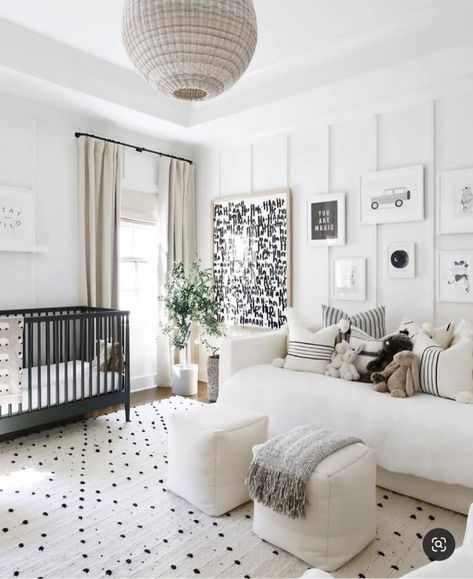 Wallpaper Loft Room, Dark Grey Daybed Room Ideas, Sleeper Sofa In Nursery, Ombre Shiplap Wall Nursery, Modern Natural Nursery, Gray Boho Nursery, Sea Salt Sherwin Williams Nursery, Female Nursery Ideas, Guestroom Nursery Combo