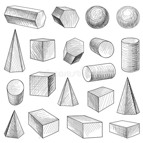 Practice Drawing Shapes, Geometric Shapes Drawing, Basic Sketching, 3d Geometric Shapes, Perspective Drawing Lessons, Geometric Shapes Art, Draw Shapes, Art Basics, Object Drawing