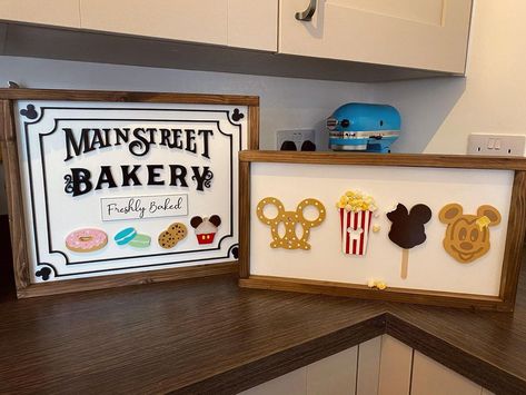 Disney Camper Decorations, Disney Themed Kitchen Ideas, Disney Kitchen Signs, Disney Home Sign, Disney Theme House, Disney Kitchen Decor Ideas, Disney Themed Kitchen, Themed Bedroom Ideas For Adults, Disney Themed House