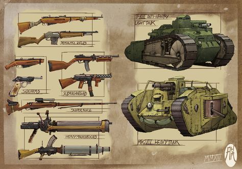 WWXI Weapons/Tanks by BistroD on DeviantArt Dieselpunk, Fantasy Tank, Ww1 Tanks, Dieselpunk Vehicles, Steampunk Vehicle, Military Drawings, Diesel Punk, Military Design, Ww2 Tanks