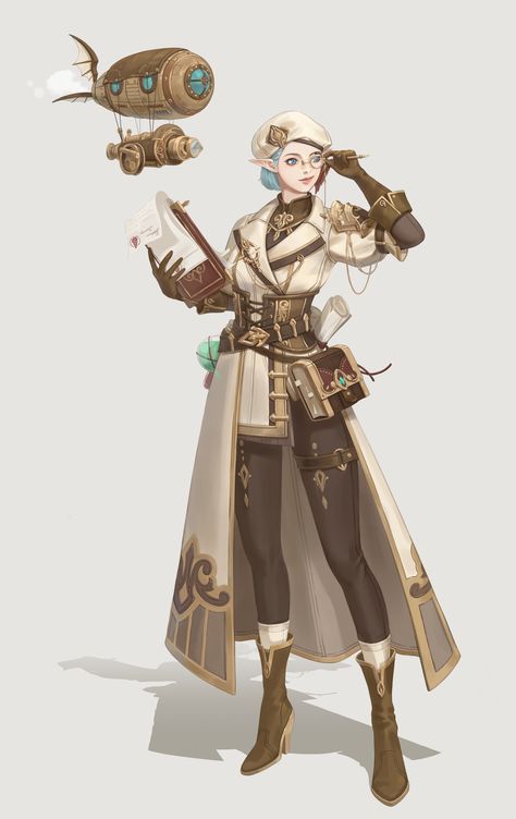 Steampunk Armor Female, Artificer Clothes, Artificer Cosplay, Merchant Clothes, Armorer Artificer Dnd, Artificer Outfit, Character Design Armor, Steampunk Artificer, Merchant Outfit