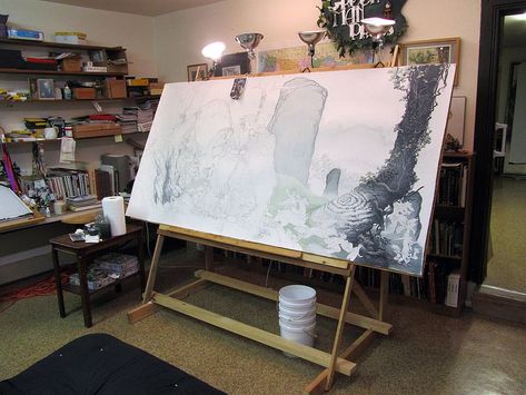 . Artist Studio Workspaces, Rural Virginia, Charles Vess, Artist Workspace, Painters Studio, Art Studio Space, Artist Easel, Art Studio Room, Artistic Space