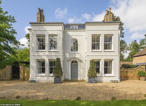 From the front, Kimbrook House (pictured) is a Grade II listed traditional Georgian proper... Painted Georgian House Exterior, Georgian House New Build, Georgian Architecture Modern, Contemporary Georgian House, Georgian House Exterior Uk, Georgian New Build, 19 Century House, New Build Georgian Style House, Neo Georgian House