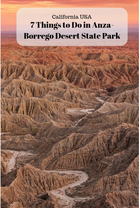 A list of things to do in the Anza-Borrego Desert State Park (California, USA) including hikes, sunset spots, wildlife and more. This is the largest state park in the contiguous US, there is a lot to do! #anzaborrego #california #desert #californiadesert Los Angeles, Anza Borrego State Park Camping, Anza-borrego Desert State Park, Anza Borrego State Park, California State Parks, Borrego Springs, Anza Borrego, California Desert, California National Parks