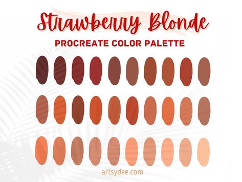 Strawberry Blonde Hair Color Palette Procreate, Hair Color Swatches, Blonde Hair Color, Digital Downloads, Procreate Color for Digital Art Hair Colour Swatches, Strawberry Blonde Hair Color Palette, Blonde Hair Color Palette Drawing, Strawberry Blonde Color Palette, Strawberry Blonde Hair Drawing, Strawberry Blonde Drawing, Blonde Hair Color Palette, Red Hair Color Palette, Blonde Color Palette