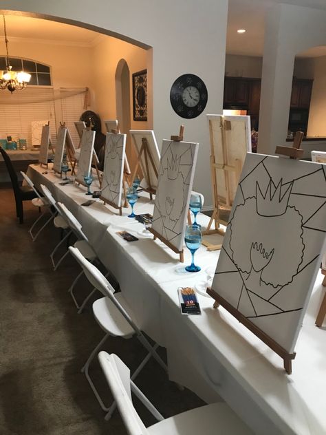 Sip And Paint Outside Ideas, Zip And Paint Party Ideas, At Home Sip And Paint Ideas, Sip And Paint Ideas Girls Night At Home, Sip And Paint Ideas Girls Night Decorations, Paint And Sip Set Up, Paint And Sip Canvas Ideas, Party Setup At Home, Paint Night Ideas Parties