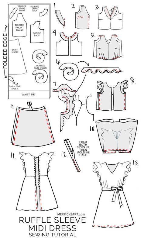 How To Saw A Dress How To Make, Sawing A Dress, How To Make Sleeves, How To Make Dresses, Ruffle Sleeve Dress Pattern, How To Make A Dress, How To Sew A Dress, Ruffle Sleeves Pattern, Ruffled Sleeve Dress