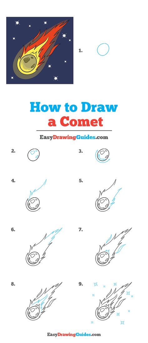 How to Draw a Comet - Really Easy Drawing Tutorial Patchwork, How To Draw Space Step By Step, Comet Drawing Simple, How To Draw A Galaxy, Asteroid Drawing, Space Drawings Easy, How To Draw A Star, Comet Drawing, How To Draw Space