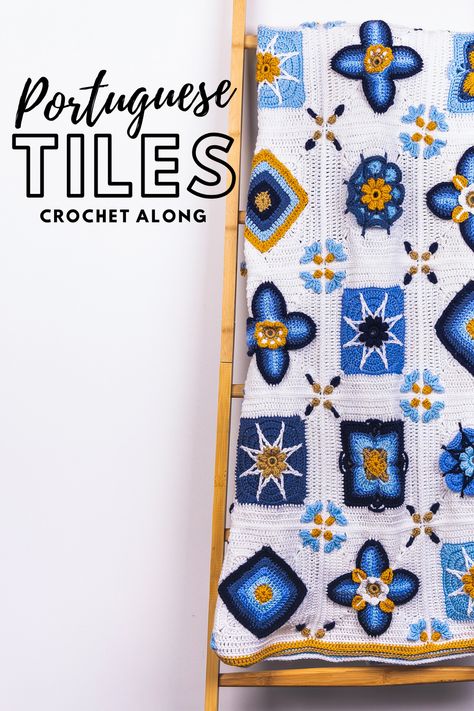 Greek Crochet Blanket, Mamma Mia Crochet, Tile Crochet Pattern, Portuguese Crochet, Summer Crochet Blanket, Crochet Tiles, Crochet Along, Yarn Projects Crochet, Crochet Square Blanket