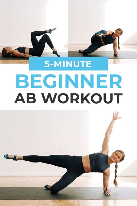 Build strong core muscles at home with this no equipment, 5-minute beginner ab workout! Target the upper abs, lower abs and obliques; and build foundational core strength used to stabilize your body during daily activities. This 5-minute ab workout is effective because all 5 ab exercises use the core to stabilize your body as you move your arms and legs in different directions -- from toe taps to dead bug and planks. Add this ab workout to your fitness routine 1-3 times a week! Postpartum Ab Workout, Perfect Abs Workout, 5 Minute Abs, 5 Minute Abs Workout, Core Exercises For Beginners, Workout Instructions, Beginner Ab Workout, Upper Abs, Lower Belly Workout