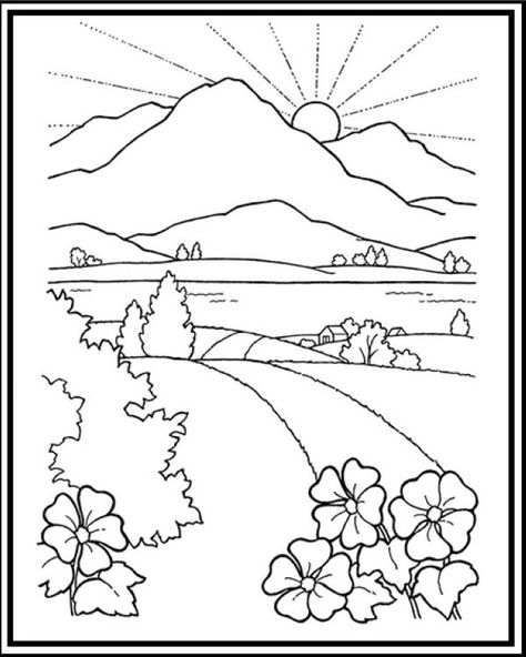 road-to-mountain-and-sunset-scenery-coloring-sheet - Free Great Mountain Scenery Coloring Pages Printable Landscape Drawing For Kids, Tree Drawing For Kids, Nature Drawing For Kids, 13 Articles Of Faith, Scenery Drawing For Kids, Fargelegging For Barn, Coloring Pages Nature, Desen Realist, صفحات التلوين