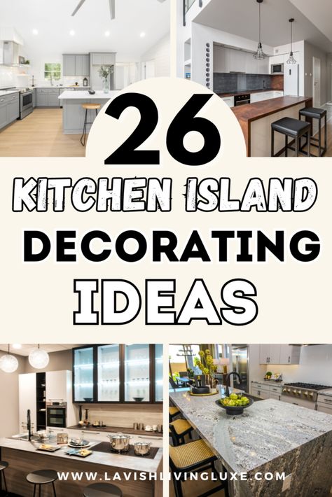 Want to elevate your kitchen island decor! This post shows you the best kitchen island decor ideas that are stunning. A kitchen island needs to stay super functional and not crowded, so kitchen island decor needs to be chosen well. One way is by styling your kitchen island with decorative trays, tiered trays and flowers to keep things practical but gorgeous. | kitchen island centerpieces | Kitchen island centerpiece ideas for the kitchen | Kitchen island countertop decor Big Vase On Kitchen Island, Decorate Island With Sink, Update Kitchen Island Ideas, Large Kitchen Island With Sink Decor Ideas, Kitchen Counter Arrangement Ideas, Boho Kitchen Island Ideas, How To Decorate Island With Sink, Different Types Of Kitchen Islands, Modern Farmhouse Island Decor