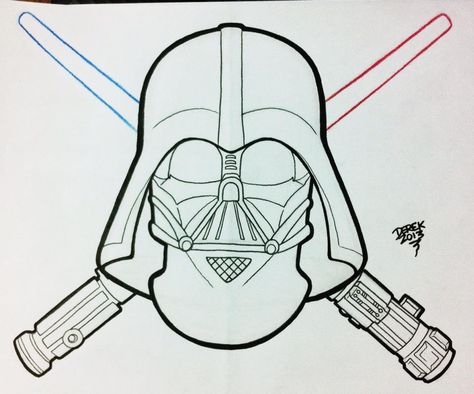 Derek Tattoo Star Wars Darth Vader                                                                                                                                                                                 Más Croquis, Darth Vader Outline, Darth Vader Dibujo, Darth Vader Drawing, Darth Vader Tattoo, Star Wars Art Drawings, Lego Shirts, Geometric Chest, Dark Vader