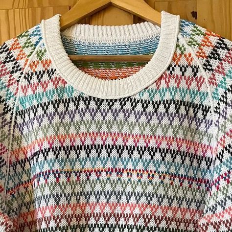 Lindsey Sanderson on Instagram: "Another scrap yarn project. Sweater knitted in white cotton/ acrylic for main colour and scrap yarns that I have so many of. 
#scrappysweater 
#cotton 
#fairisle 
#fairisleknitting 
#strandedknitting 
#multicolor 
#usingupmystash 
#scrappyyarn 
#machineknitting 
#knittersofinstagram 
#knittinginspiration 
#knittingaddict 
#knittingmachinebrother 
#lindseysanderson_knitweardesign" Fair Isle Knitting, Scrap Yarn Projects, Yarn Project, Scrap Yarn, Yarn Projects, Fair Isle Sweater, Knitwear Design, Machine Knitting, Knitting Inspiration