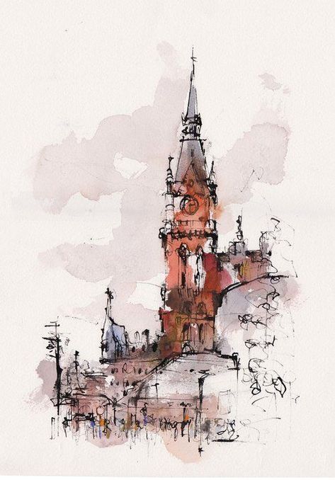 Emma Fitzpatrick, St Pancras Station, Urban Painting, Pen And Wash, Watercolour And Ink, Architecture Sketchbook, Watercolor Architecture, St Pancras, Architecture Drawing Art