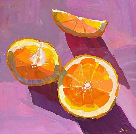 Gia on Instagram: “Oranges. 6”x6” gouache painting. #gouache #gouachepainting #stilllifepainting #stilllife #foodpainting #fruitpainting #gallery…” Paint For Canvas, Jelly Gouache, Himi Gouache, Gouache Paint Set, Gouche Painting, Gouache Paints, Yellow Case, Lemon Painting, Gouache Paint