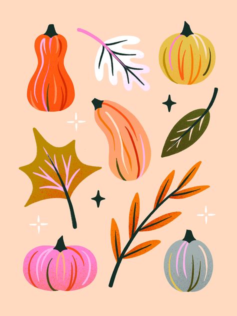 Pumpkin Pattern Illustration, Pumpkin Illustration Autumn, Pumpkins And Leaves, Fauna Illustration, October Wallpaper, Pumpkin Illustration, Lettering Illustration, Fall Graphic, Cute Fall Wallpaper