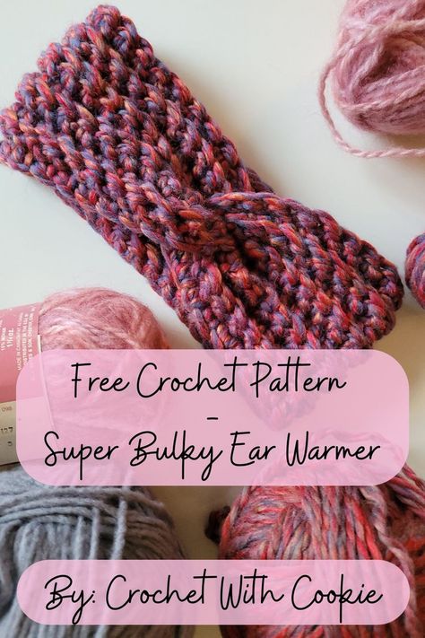 This is a beginner-friendly crochet pattern, that uses only 3 different stitches! The yarn used is super bulky, 50-50 wool acrylic mix. The earwarmer works up within 20 minutes and is an execellent addition to your winter accessories! 🧶 Super Bulky Yarn Patterns Crochet, Crochet Striped Blanket Pattern, Super Bulky Yarn Patterns, Crochet Ear Warmer Free Pattern, Aesthetic Crochet Blanket, Bulky Yarn Patterns, Yarn Projects Crochet, Ear Warmer Pattern, Bulky Yarn Crochet
