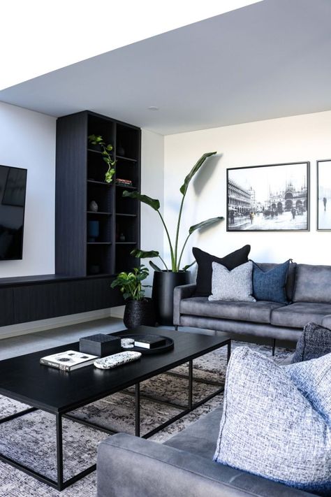 Grey Sofa Ideas, Tv Unit Grey, Elements And Principles Of Design, Monochrome Interior Design, Lounge Room Styling, Grey Sofa Living Room, Gray Living Room Design, Grey Sofa, Living Room Decor Gray