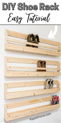 Diy Wooden Shoe Rack, Shoe Rack Wall, Wall Shoe Storage, Wall Mounted Shoe Storage, Diy Projektit, Wooden Shoe Rack, Diy Shoe Storage, Wooden Shoe Racks, Diy Shoe Rack