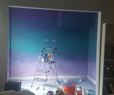 How to Paint a Tropical Ombre Wall - Dengarden Purple Ombre Wall Paint, Purple Ombre Wall, Purple And Blue Room, Ombre Wall Paint, Blue And Purple Bedroom, Purple Kids Room, Ombre Painted Walls, Purple Wall Paint, Blue Girls Rooms