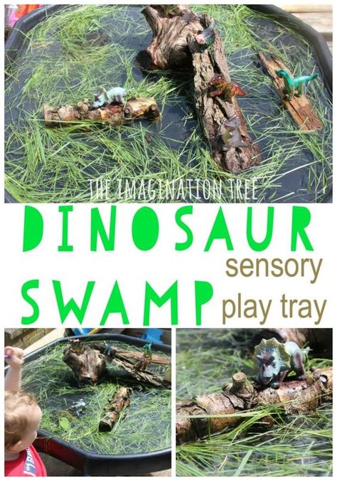 Dinosaur swamp natural sensory play tray Dinosaurs Eyfs, Summer Sensory, Jungle Activities, June Activities, Sensory Tables, Dinosaur Activities Preschool, Dinosaur Play, Dinosaurs Preschool, Imagination Tree