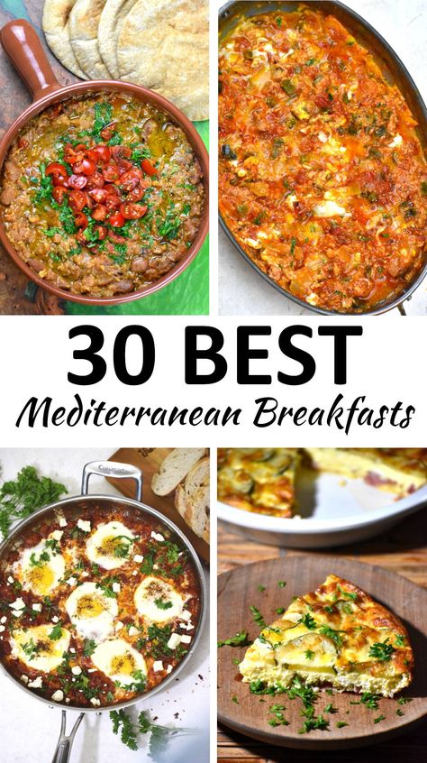 This collection of Mediterranean breakfast recipes includes thirty great ideas to add some flavor to your mornings. Mediterranean Recipes Breakfast, Mediterranean Breakfast Recipes, Mediterranean Breakfast Ideas, Diet Pasta Recipes, Medditeranean Diet, Mediterranean Diet Recipes Breakfast, Ideas Desayunos, Diet Pasta, Mediterranean Snacks