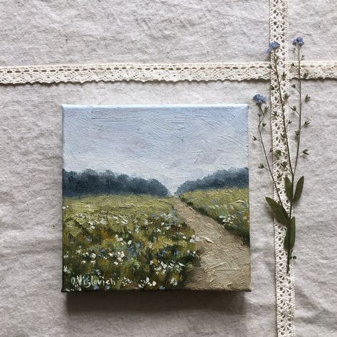 Acrylic Painting On Square Canvas, 10x10 Canvas Painting, Tiny Oil Paintings, Small Oil Painting Ideas, Neutral Painting Ideas, Small Oil Paintings, Dainty Paintings, Mini Paintings Aesthetic, Square Painting Ideas