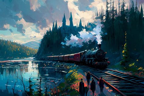 Buy Magical Train Leaving Magical Castle Illustration Wall Art online on Etsy India. Shop for handmade, vintage and unique Digital Prints items from GableOrlo online on Etsy Magical Train, Citate Harry Potter, Magical Castle, Castle Illustration, Harry Potter Background, Harry Potter Illustrations, Buku Harry Potter, Images Harry Potter, Harry Potter Artwork