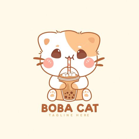 Kawaii, Drawing Cute Doodles, Milk Tea Cartoon, Doodles Drawings Cute, Tea Cartoon, Drink Boba, Kawaii Logo, Kawaii Cat Drawing, Boba Milk Tea